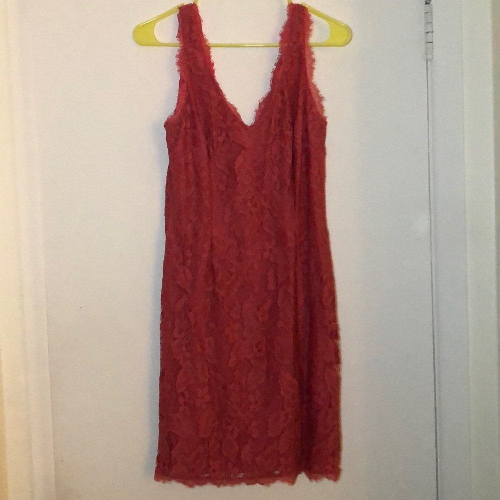Coral lace bodycon dress